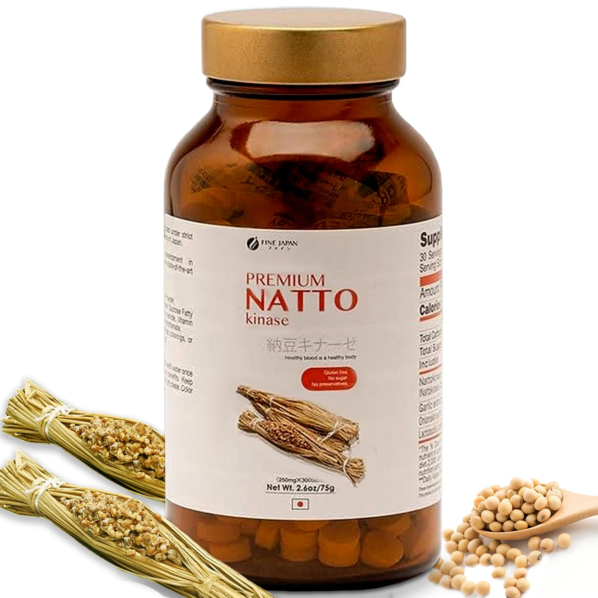 Fine Japan Natto Kinase tablets bottle front for daily circulation support.
