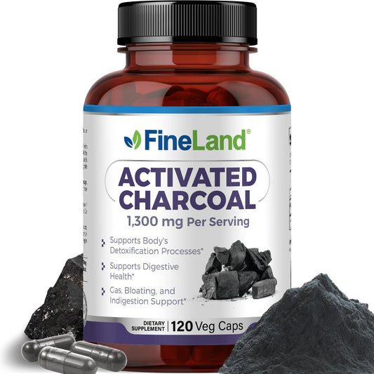 FineLand Activated Charcoal 1300mg bottle for daily digestive support.