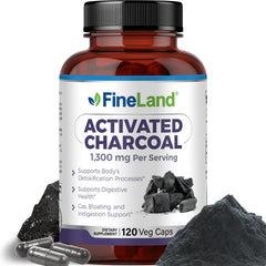 FineLand Activated Charcoal 1300mg bottle for daily digestive support.