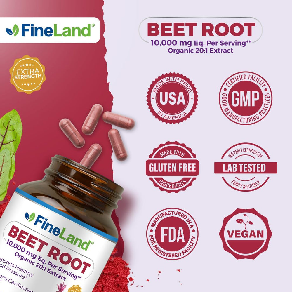 FineLand Beet Root Capsules made in USA seal and quality assurance