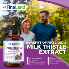 FineLand Milk Thistle label close-up highlighting 80% silymarin content.