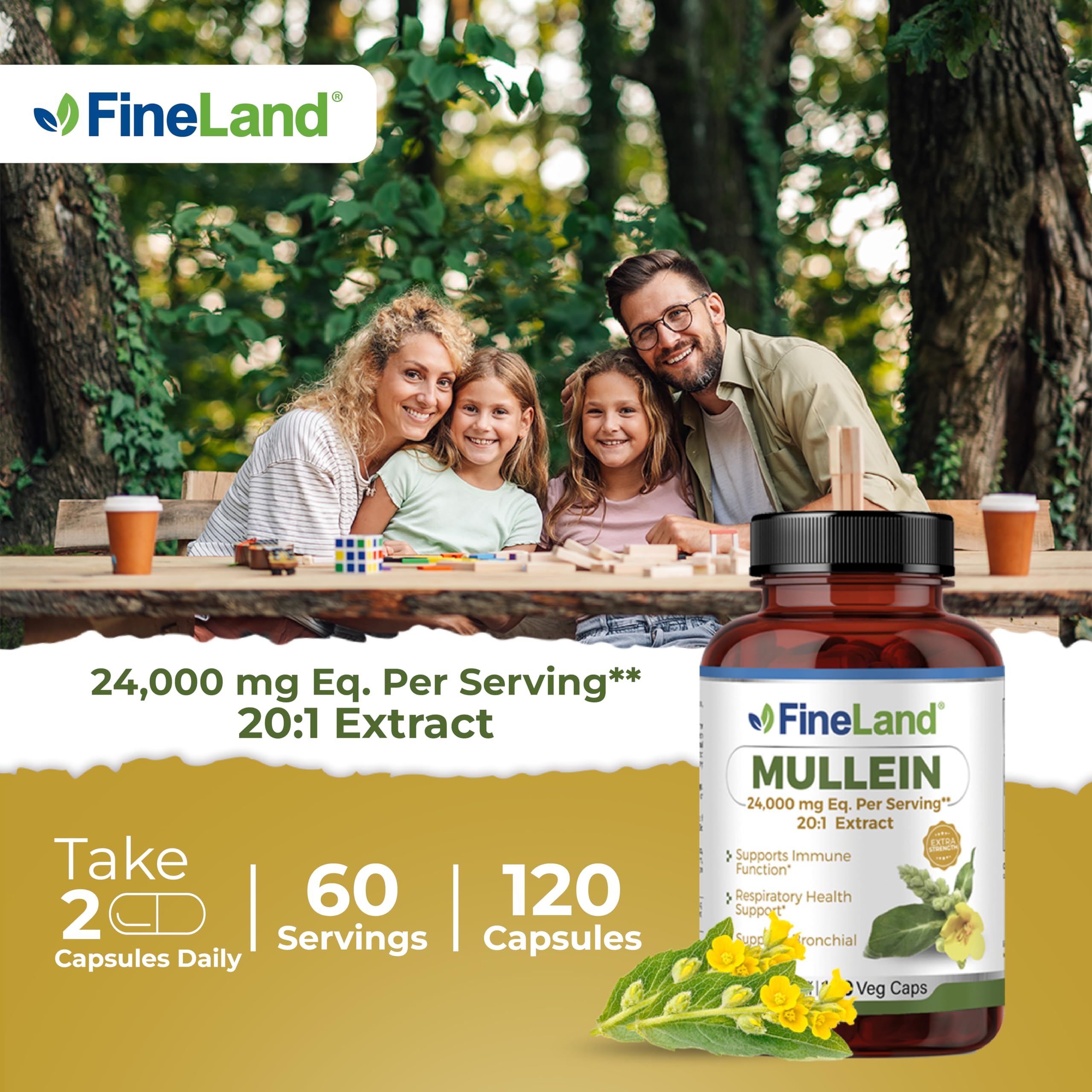 FineLand Mullein Leaf 20x Extract label with dosage for informed use
