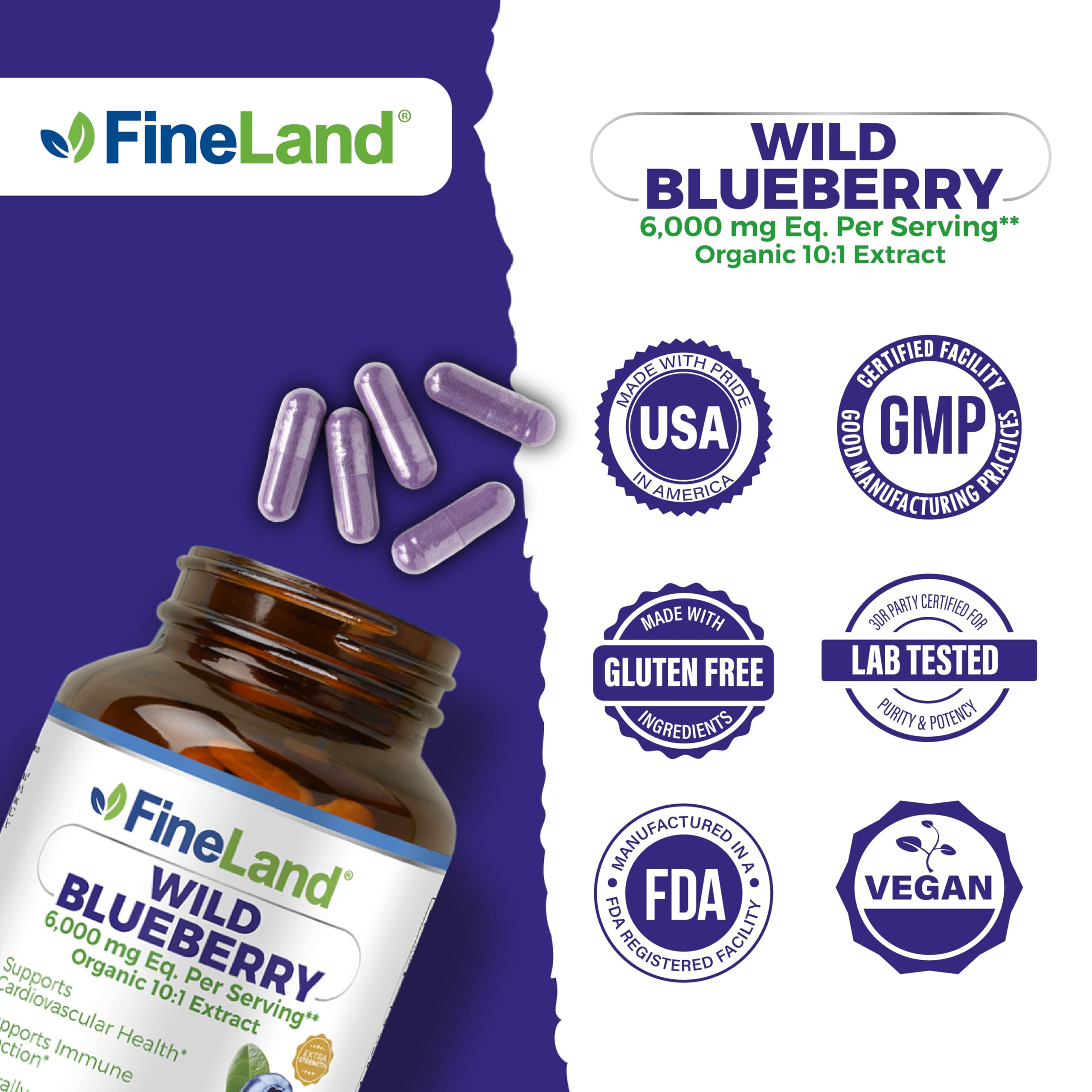 FineLand Wild Blueberry bottle with glass, ideal daily ritual.