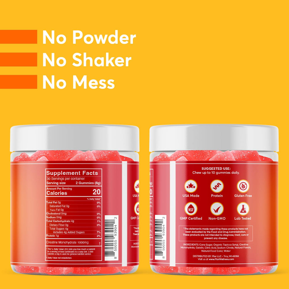 FIOR Creatine Gummy servings tray showing seven chews per serving