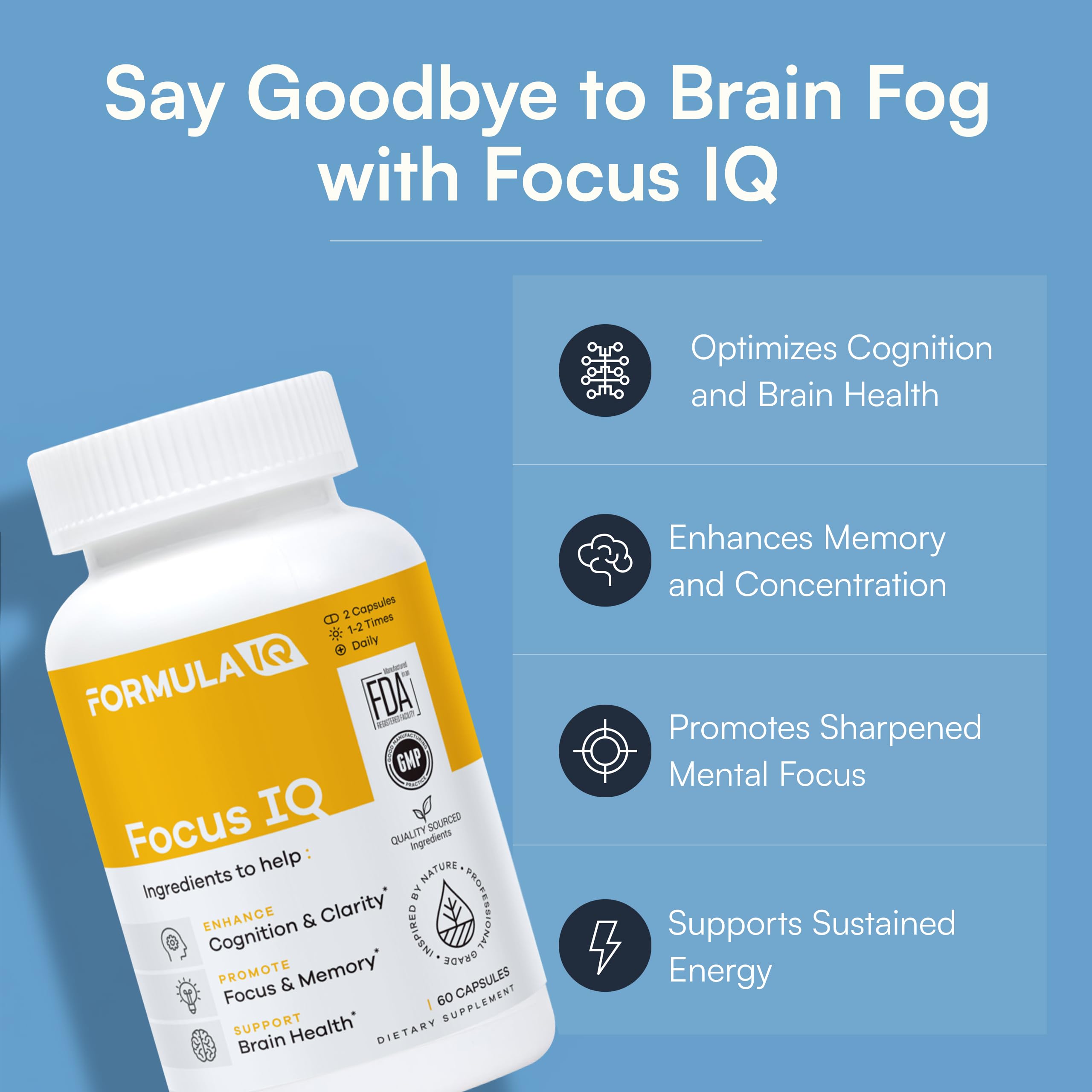 FIQ Formula IQ capsules close-up highlight easy intake and daily cognitive support