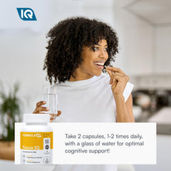 FIQ Formula IQ capsules in hand suggest on-the-go cognition support