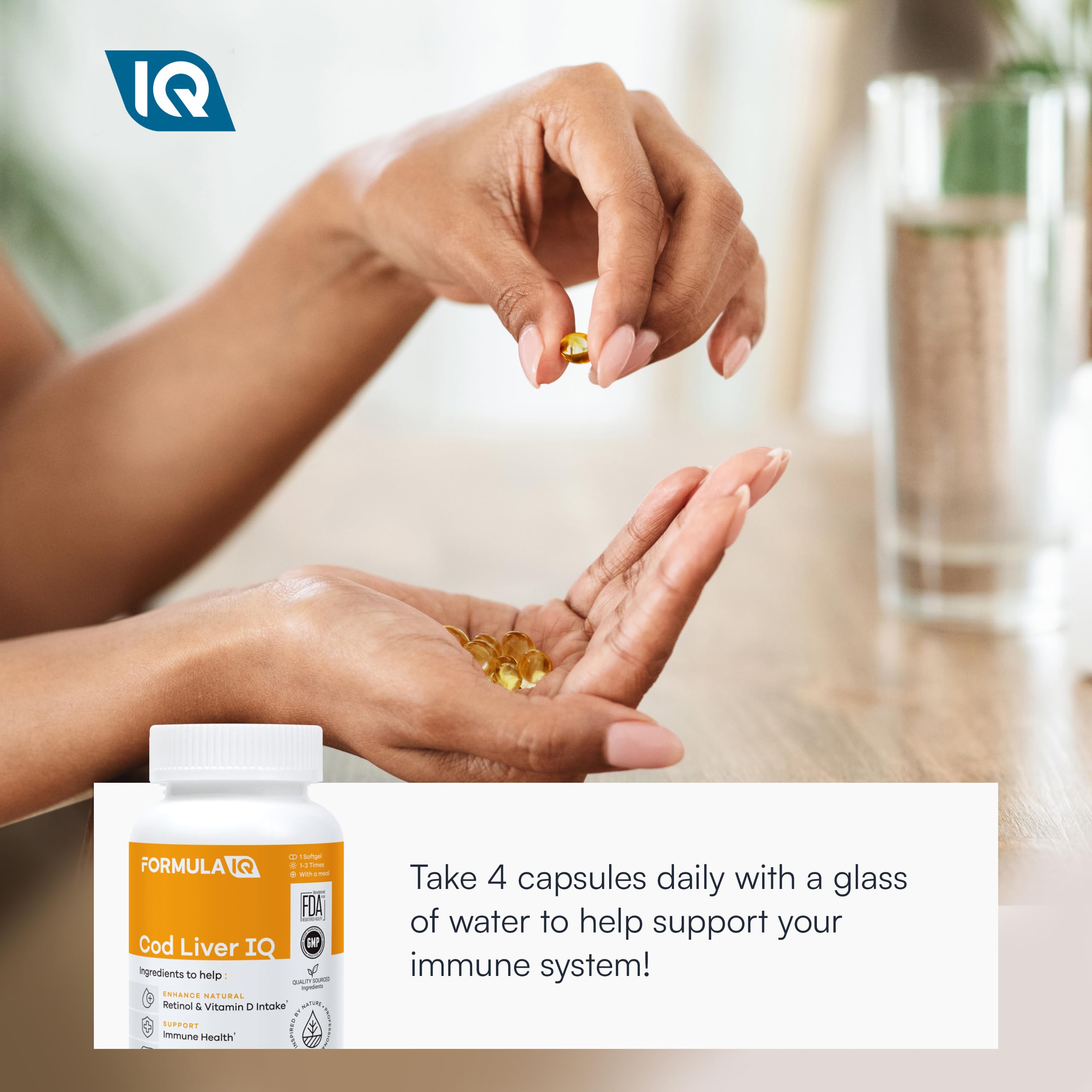 FIQ Formula IQ close-up emphasizes capsule texture and high vitamin content.