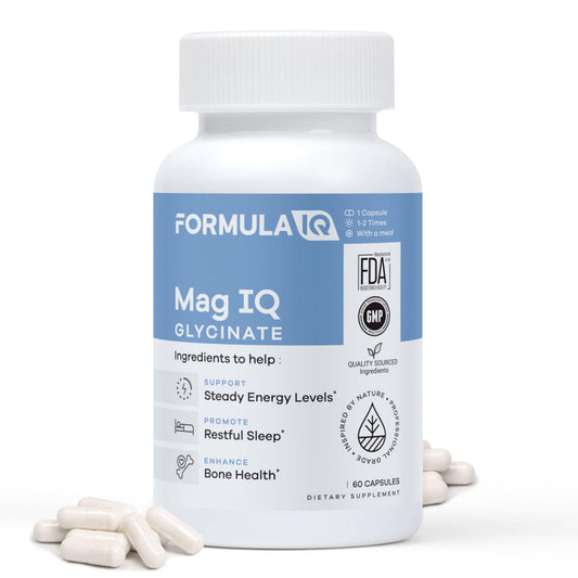 FIQ Formula IQ Mag IQ Glycinate bottle showcases high-absorption magnesium glycinate.