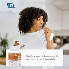 FIQ Recuperate IQ capsules on hand show portable daily support