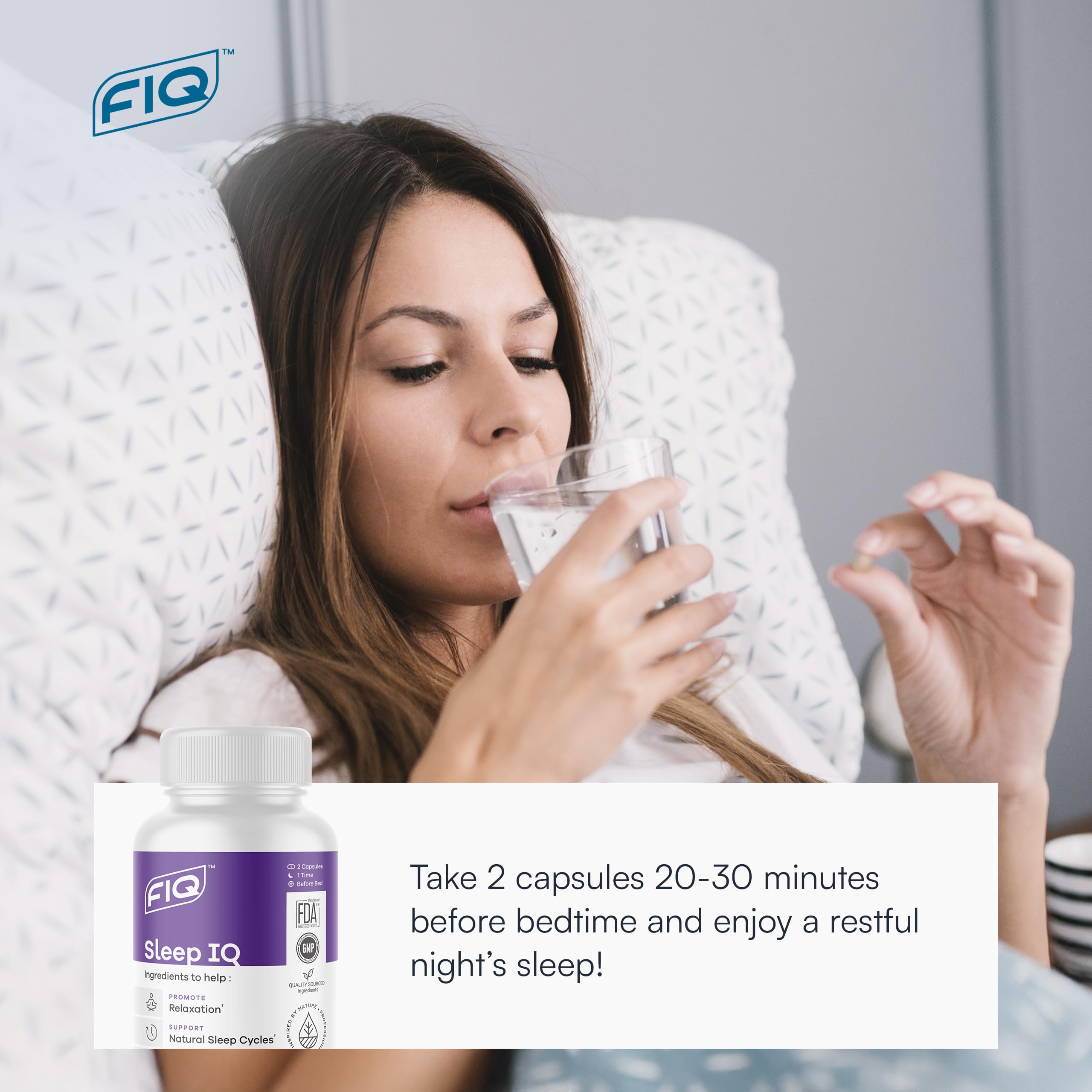 FIQ Sleep IQ bedside scene with glass of water for bedtime.