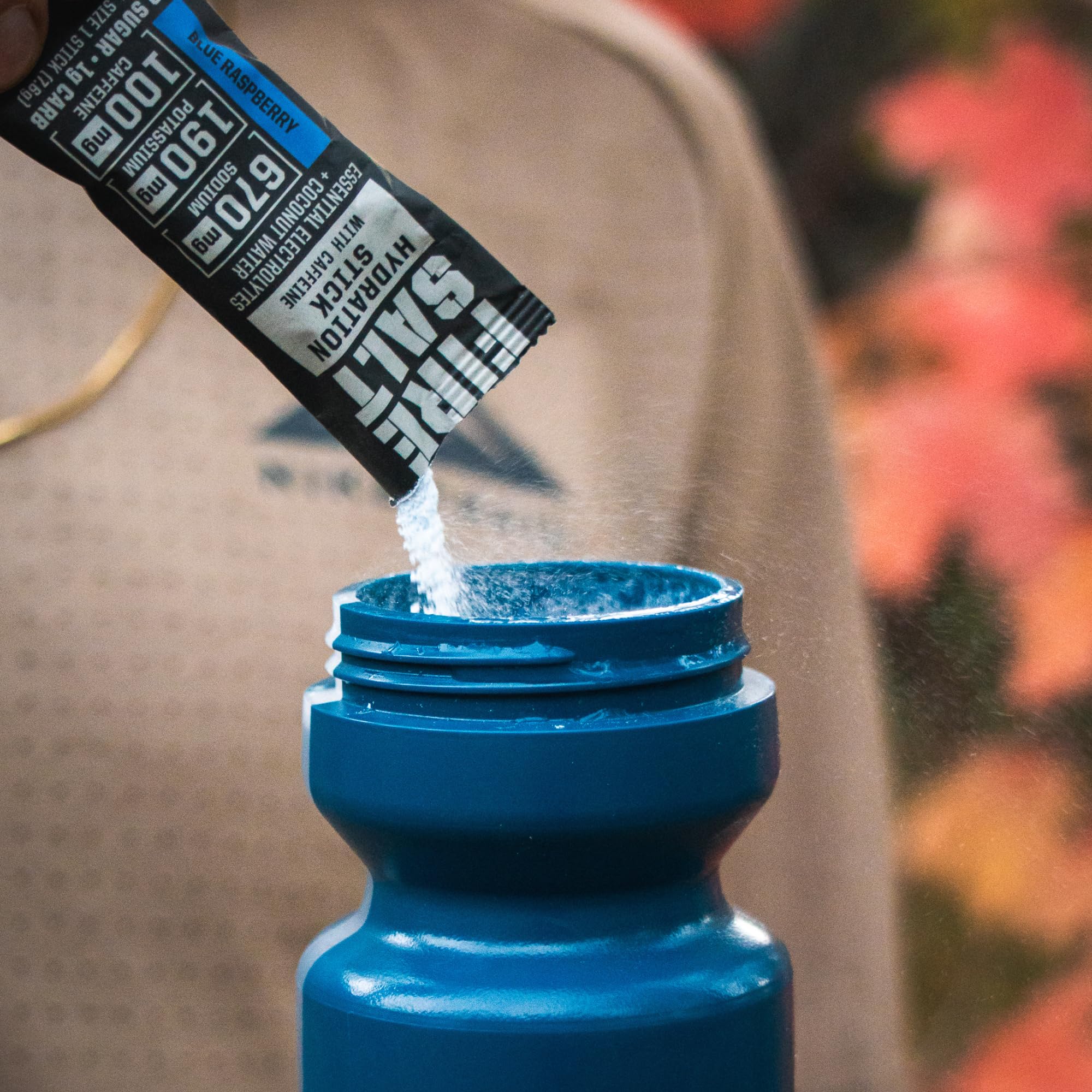 Blue raspberry flavor label close-up on Fire Salt Hydration Stick