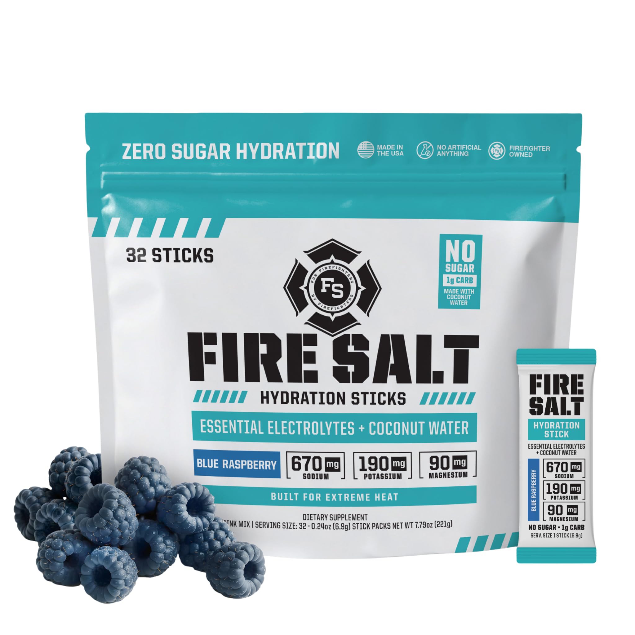 Fire Science Fire Salt hydration sticks blue raspberry pack for on-the-go hydration