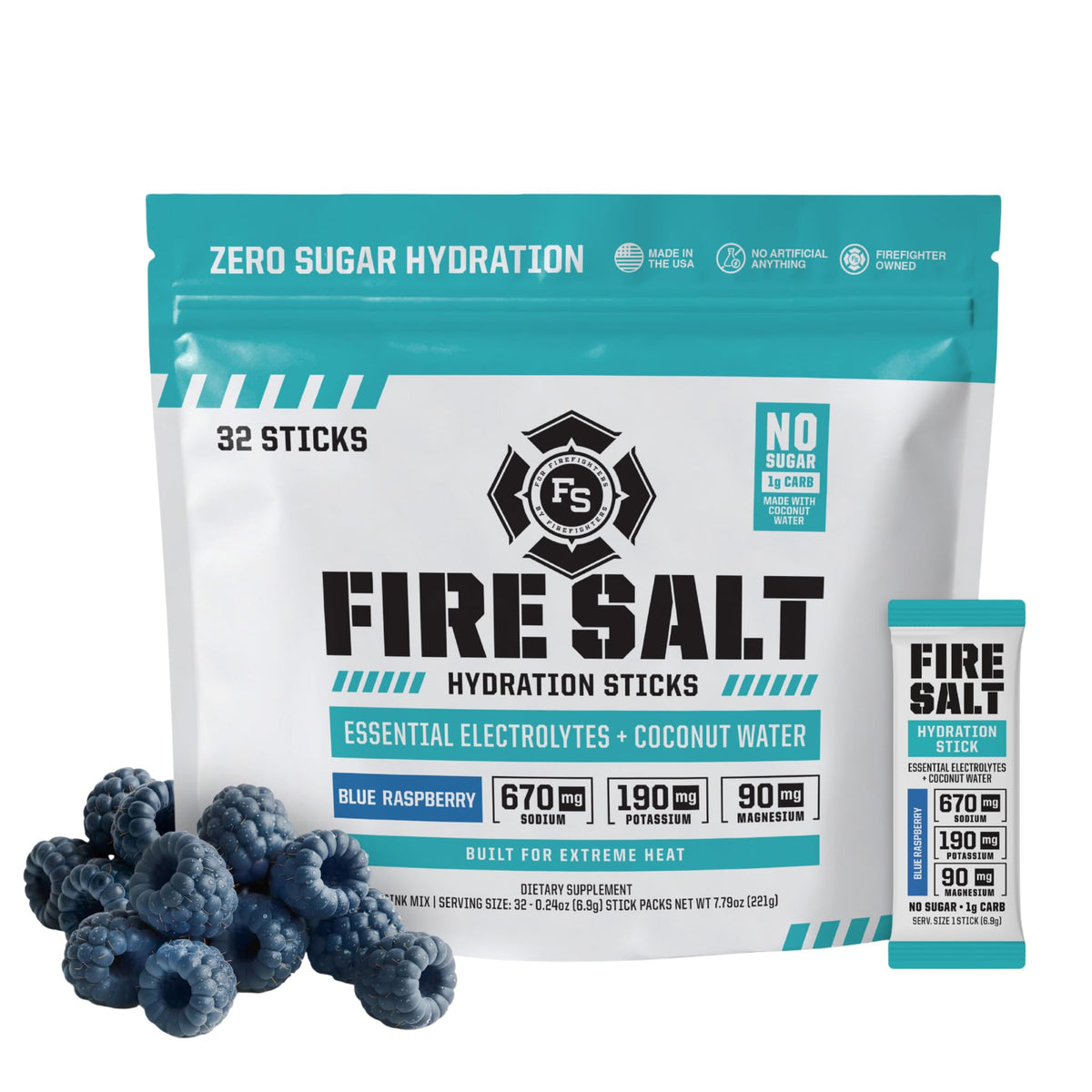Fire Science Fire Salt hydration sticks blue raspberry pack for on-the-go hydration
