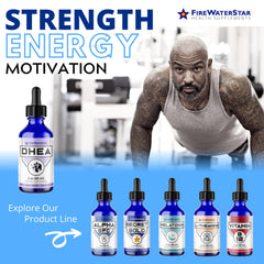FireWATERSTAR DHEA drops ready for daily use in water or beverage routine.