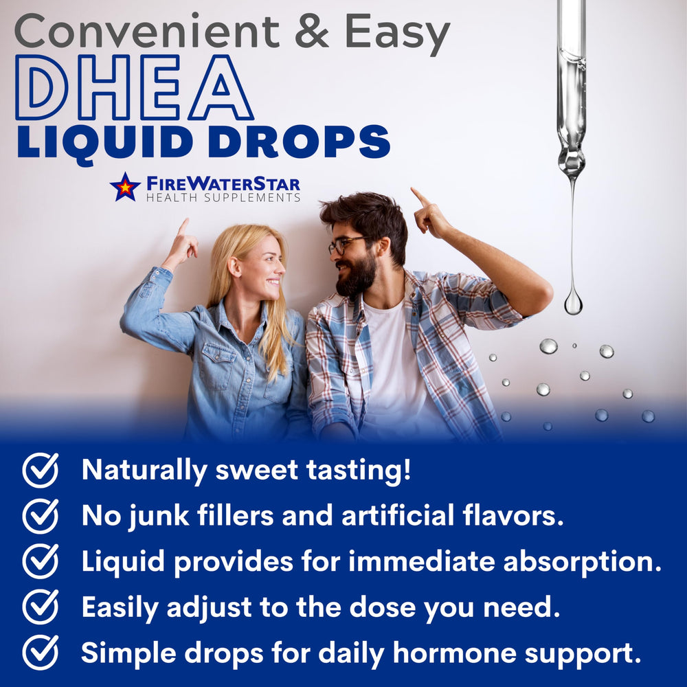 FireWATERSTAR DHEA liquid drops dropper ready for adjustable dosing and easy mixing.