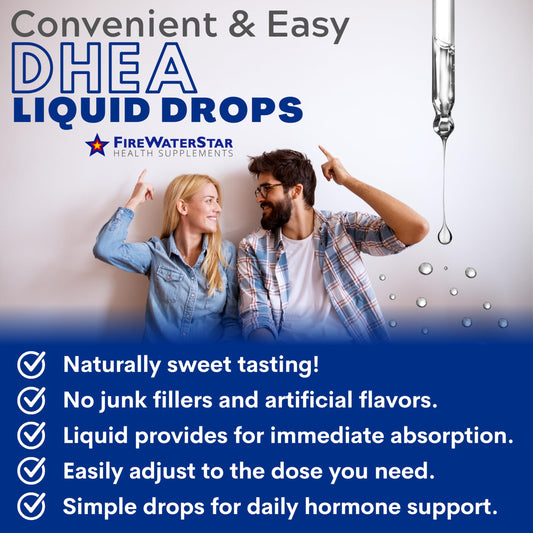 FireWATERSTAR DHEA liquid drops dropper ready for adjustable dosing and easy mixing.