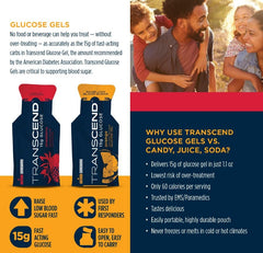 First Aid Global Transcend 15g glucose gel packaging illustrates fast-acting fuel