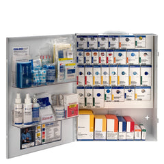 First Aid Only 150-Person XL front view shows organized, ANSI B+ compliant storage.