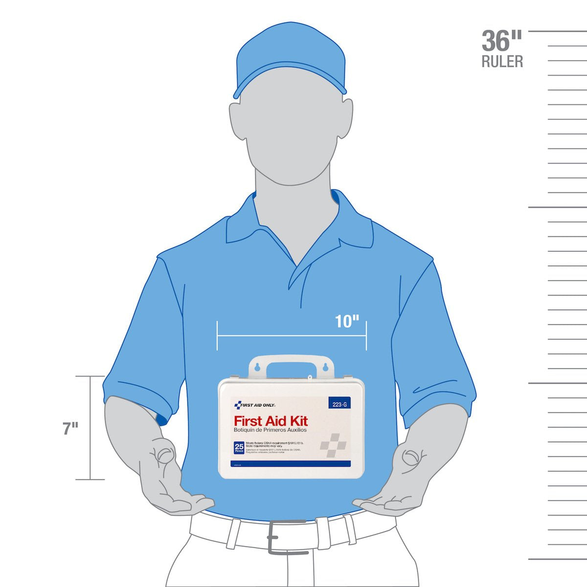 First Aid Only 223-G kit shows easy-access latches for quick use.