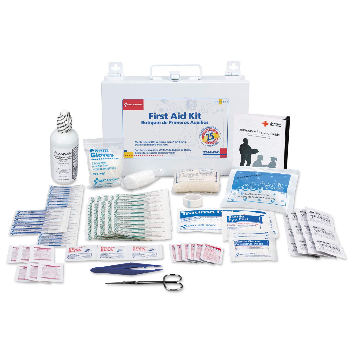First Aid Only 224-U kit in metal case ready for office and jobsite emergencies