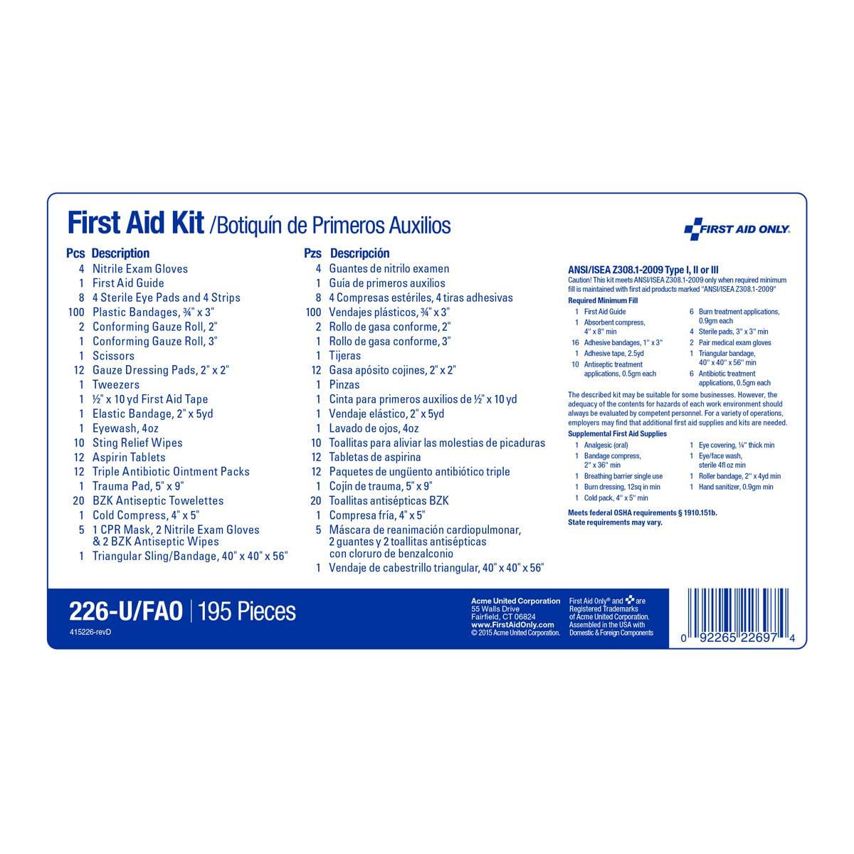 Compact portable emergency kit by First Aid Only 226-U for on the go safety