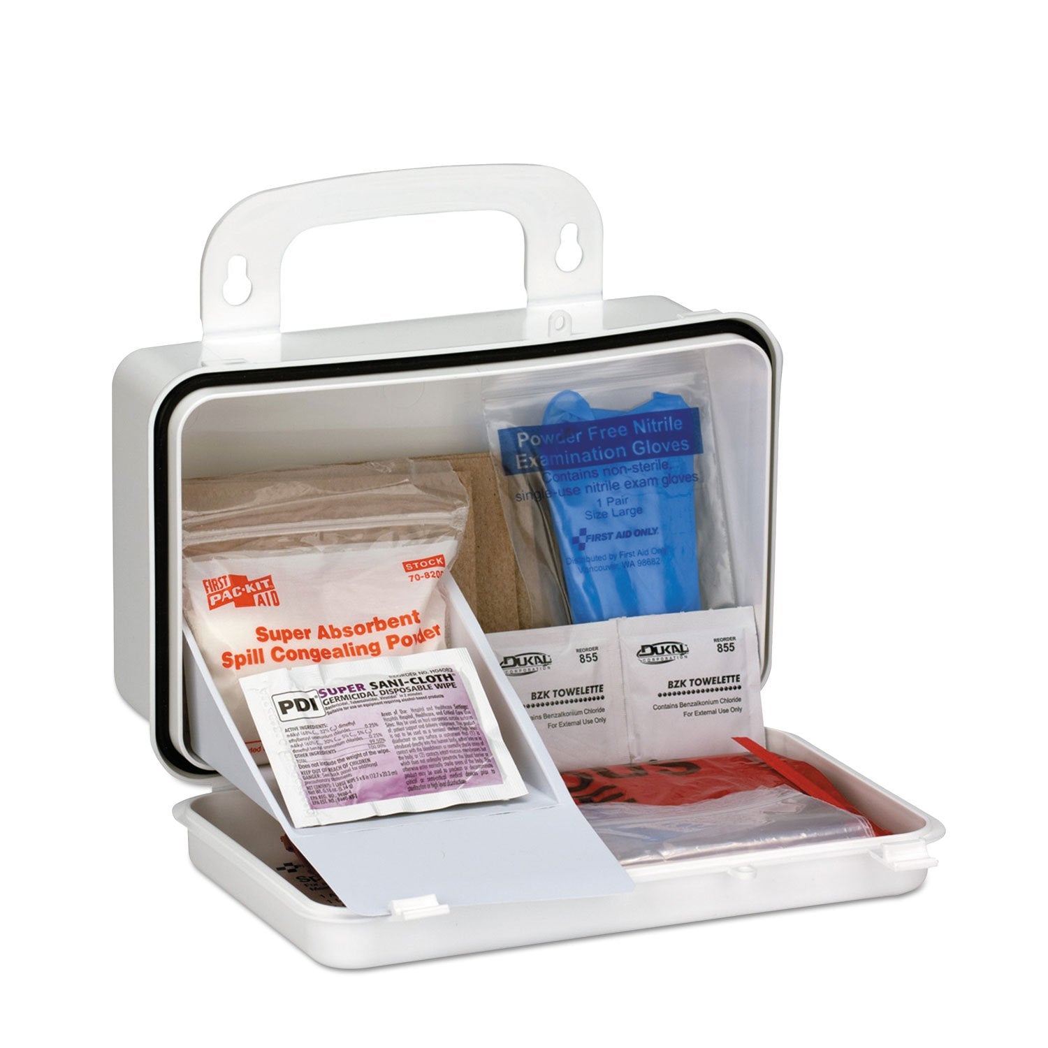First Aid Only 6021 BBP spill kit absorbents ready to soak up spills
