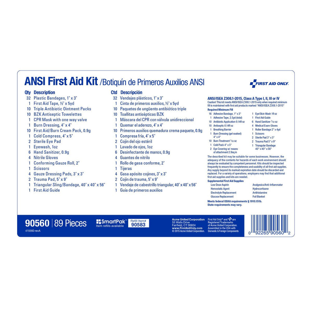 First Aid Only 90560 gloves, scissors, and eye wash help maintain hygiene and safety.