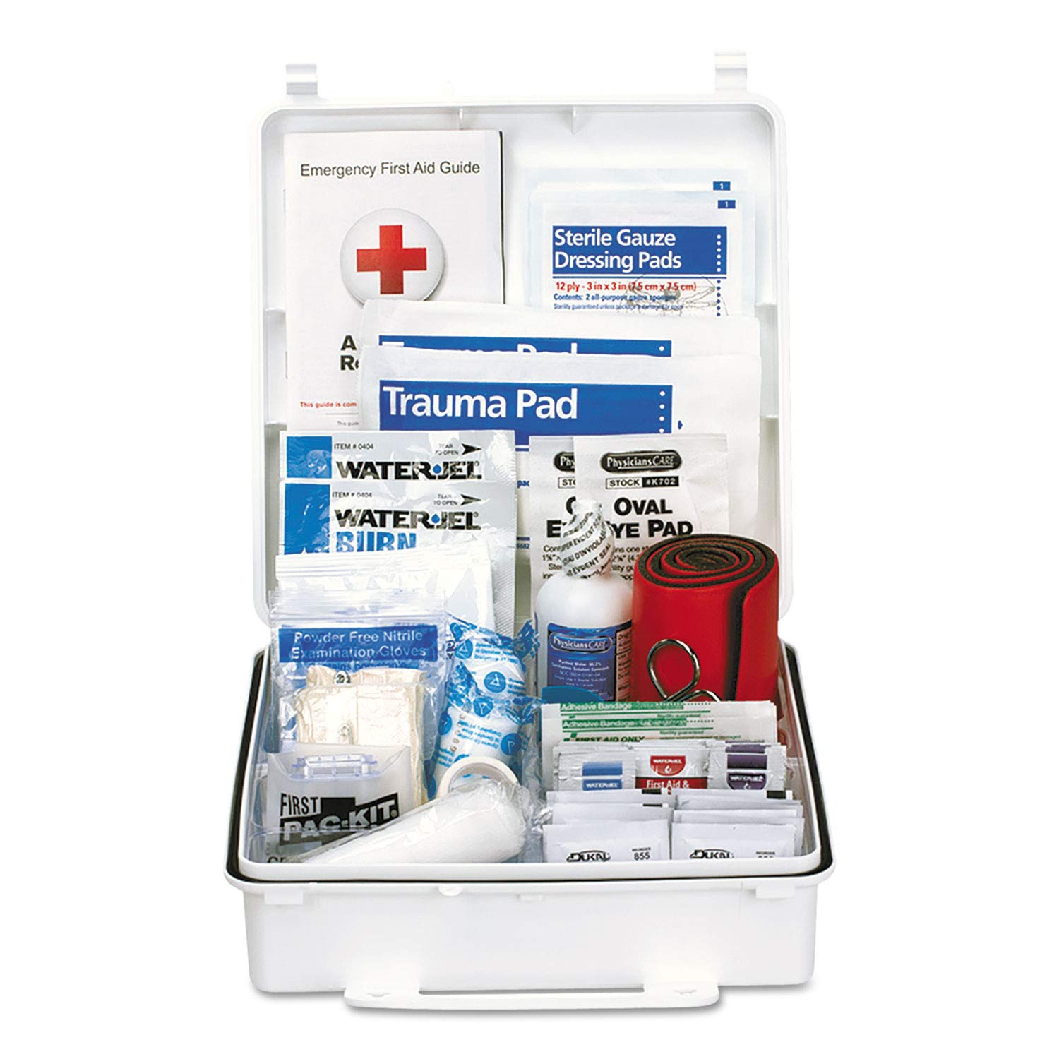 First Aid Only 90566 gloves, scissors, and tweezers for safe handling during first aid