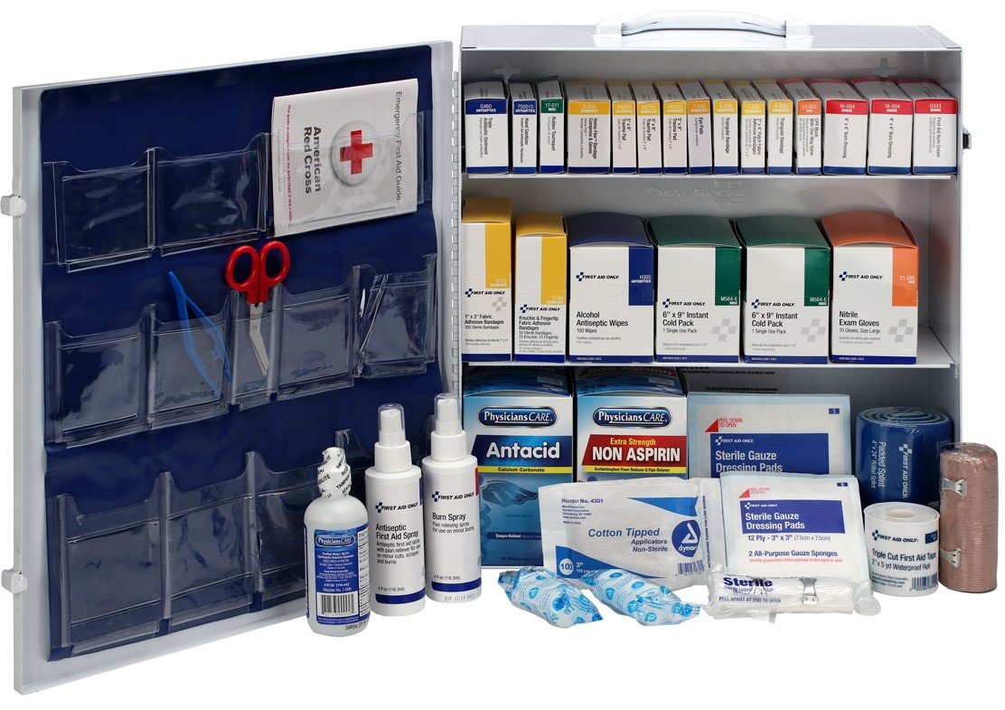 First Aid Only 90575 metal cabinet with carrying handle for portable readiness