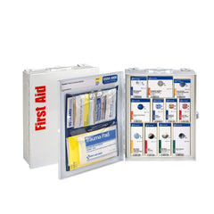 First Aid Only 90658 metal cabinet with handle, easy wall mounting and quick access to supplies.