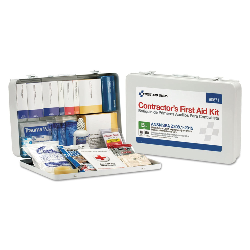 First Aid Only 90671 contractor emergency kit with metal case for quick on-site access.