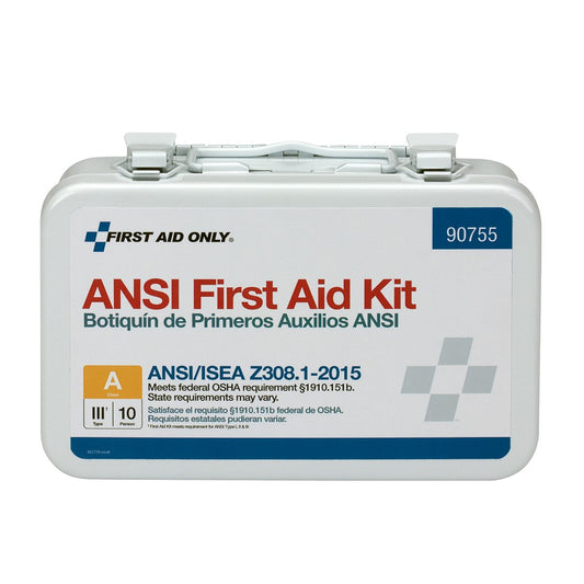 First Aid Only 90755 ANSI 2015 kit in a durable metal case for quick access.