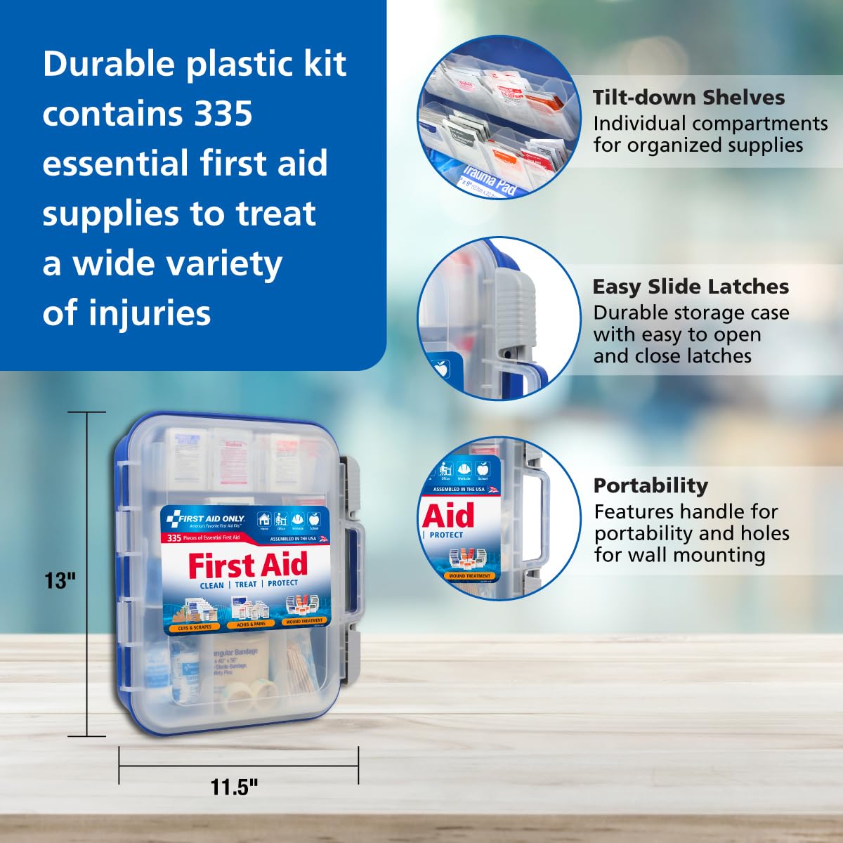 First Aid Only 91247 organized compartments support busy worksite emergencies.
