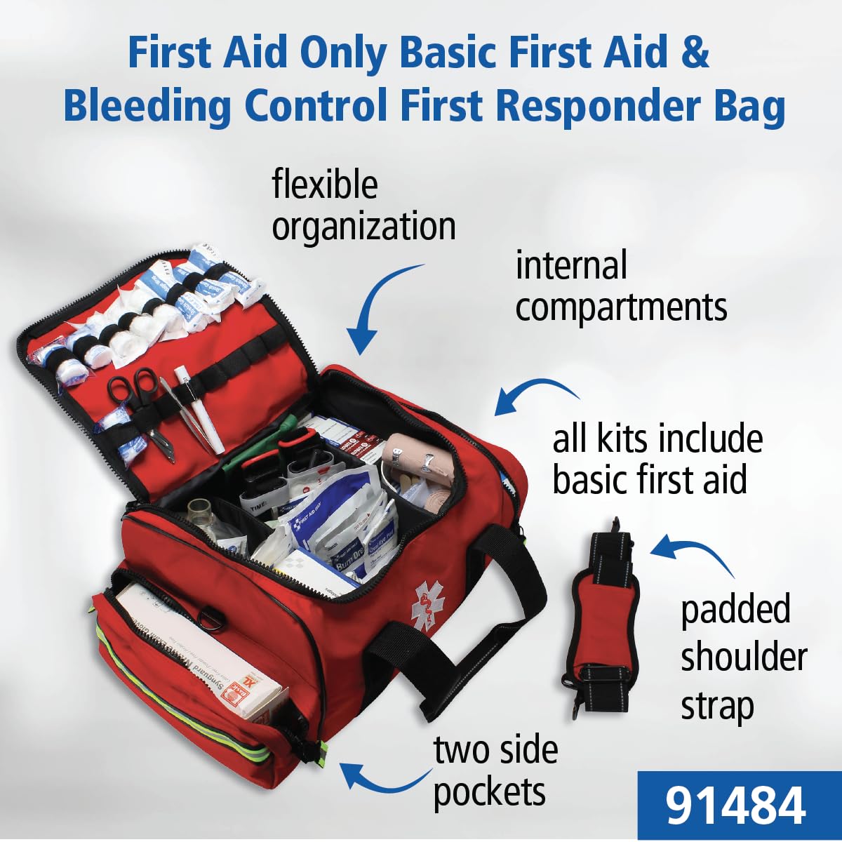 First Aid Only 91484 kit includes tourniquets and chest seal for trauma readiness.