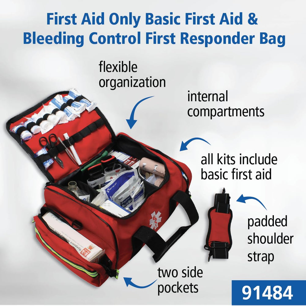 First Aid Only 91484 kit includes tourniquets and chest seal for trauma readiness.