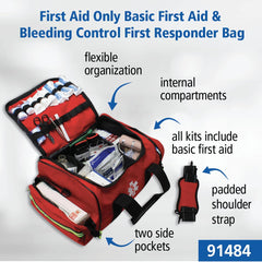 First Aid Only 91484 kit includes tourniquets and chest seal for trauma readiness.
