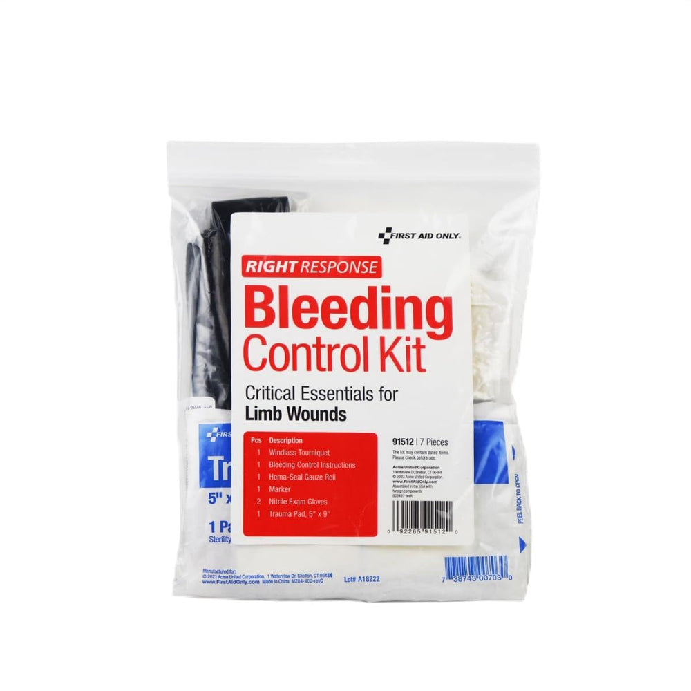First Aid Only 91512 bleeding-control kit in a clear bag for fast access.