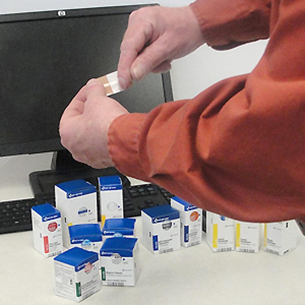First Aid Only color-coded ANSI packaging for fast identification of supplies.