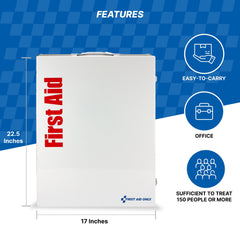 First Aid Only easy-to-carry handle supports on-site transport.
