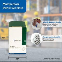 First Aid Only Eye Wash sterile solution for irrigation and debris removal.