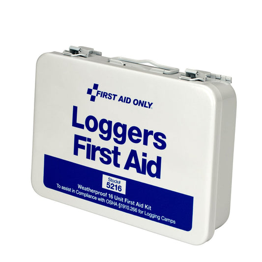 First Aid Only logger kit case with rugged latches for fast access during emergencies.