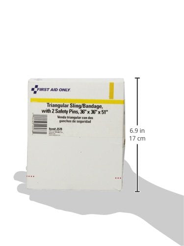 First Aid Only beige muslin triangle bandages in box for ready access.
