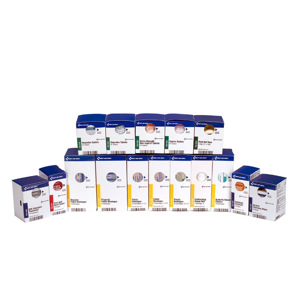 First Aid Only 237-piece refill contents for workplace injuries, ready to replenish first aid kits.