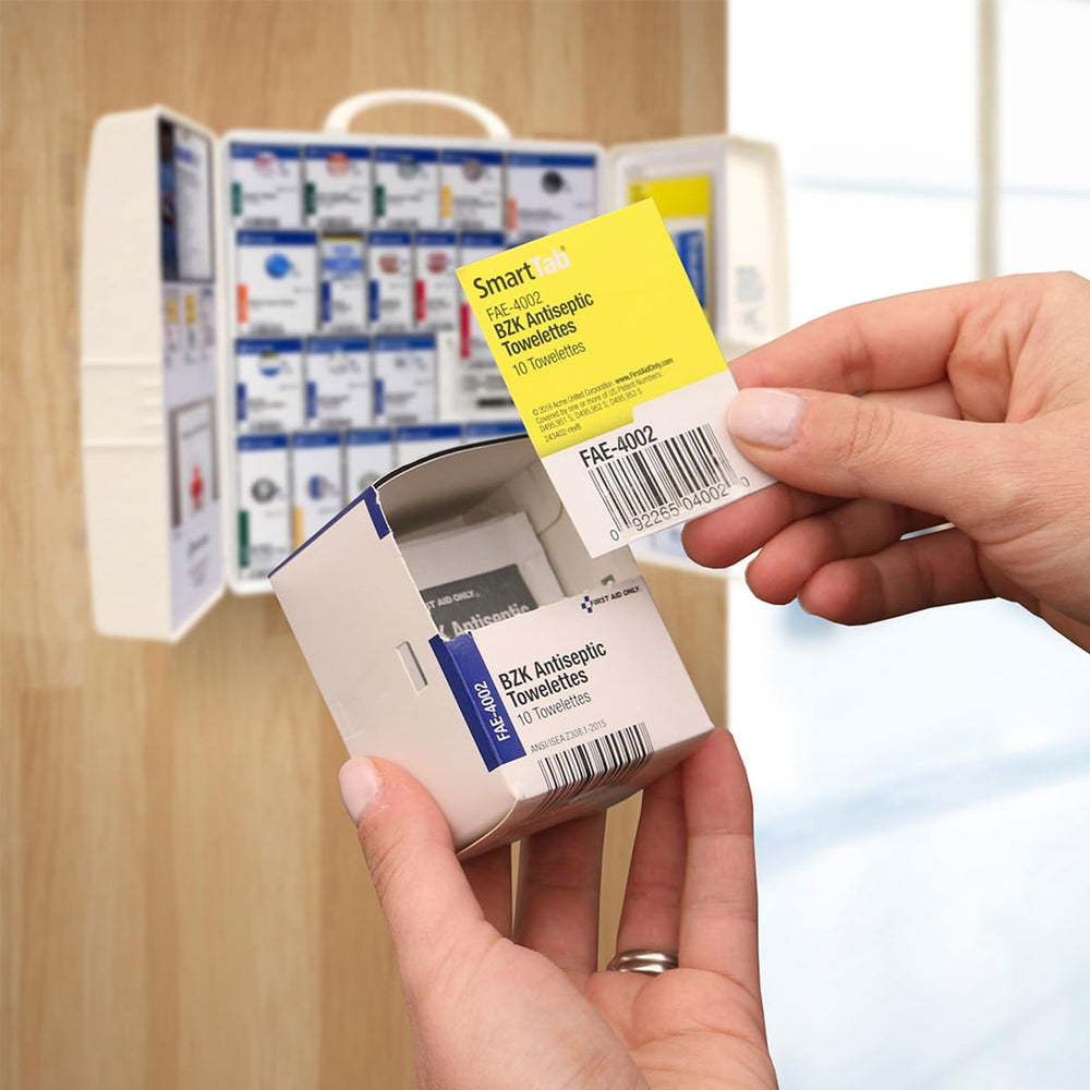 First Aid Only SmartCompliance color-coded supplies for easier identification.