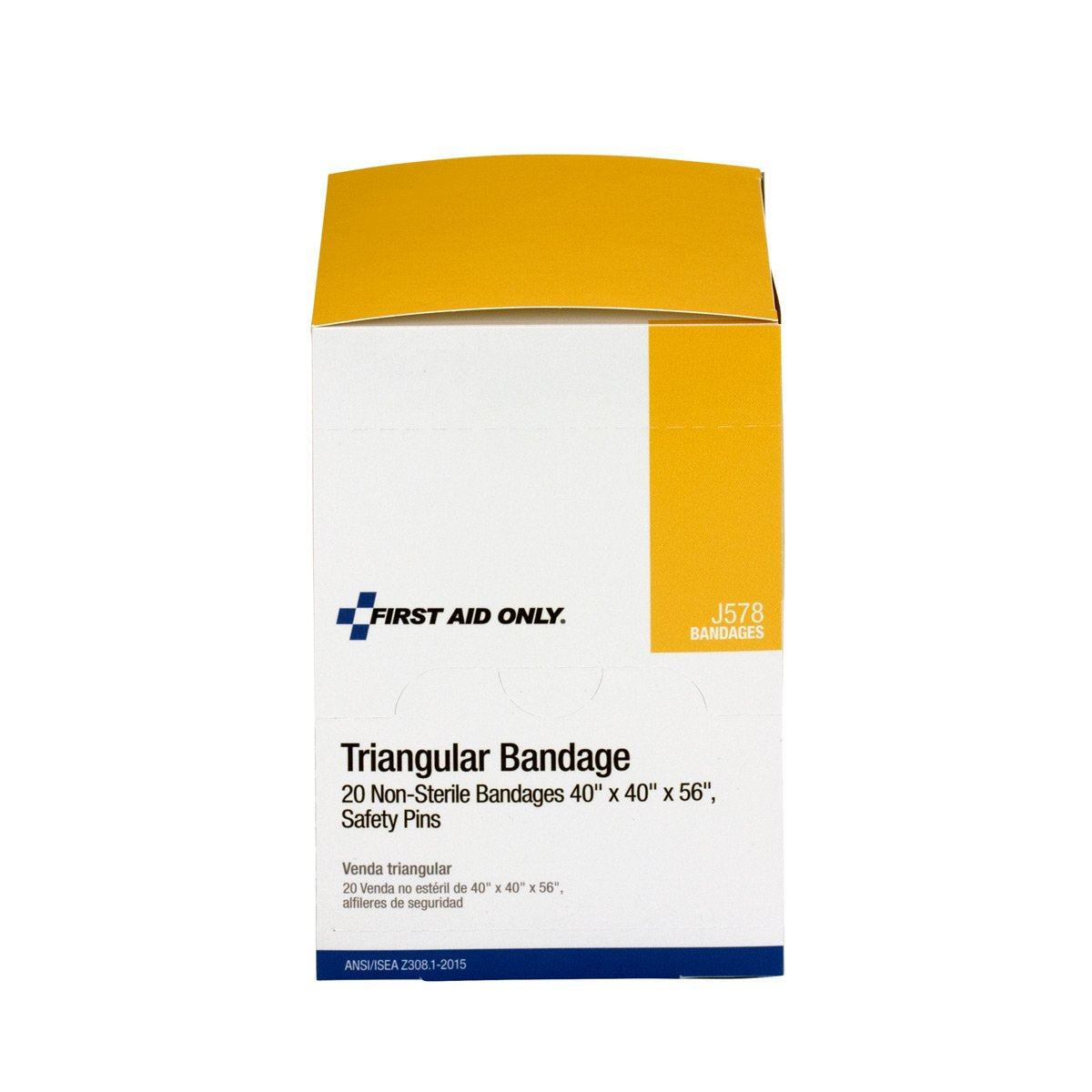 First Aid Only beige muslin triangle bandage in box packaging.