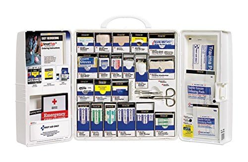 First Aid Only wall-mountable cabinet keeps supplies organized and accessible.