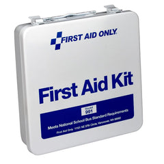 First Aid Only weatherproof metal case with handle for on-road emergencies.
