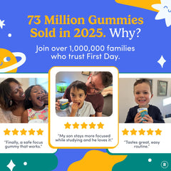 FIRST DAY allergen-free label communicates safe daily use for children.