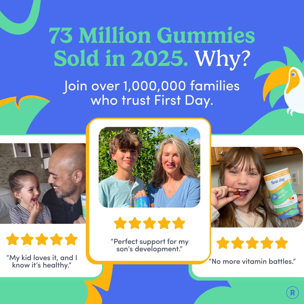 First Day nutrition facts label shows essential vitamins and minerals