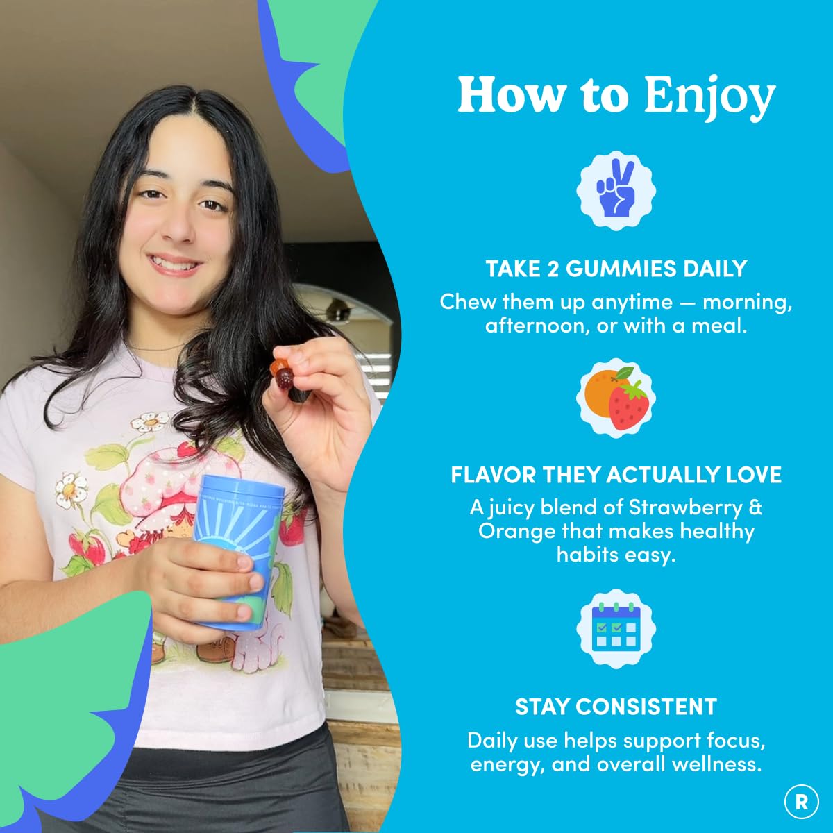 FIRST DAY organic fruit and veggie blend badge signals natural nutrition